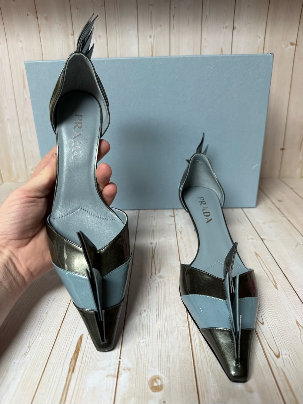 Prada Colorblock Pointed Toe d’Orsay Pumps Blue/Dark Grey Sz 37.5 / 7.5 - Picture 8 of 15